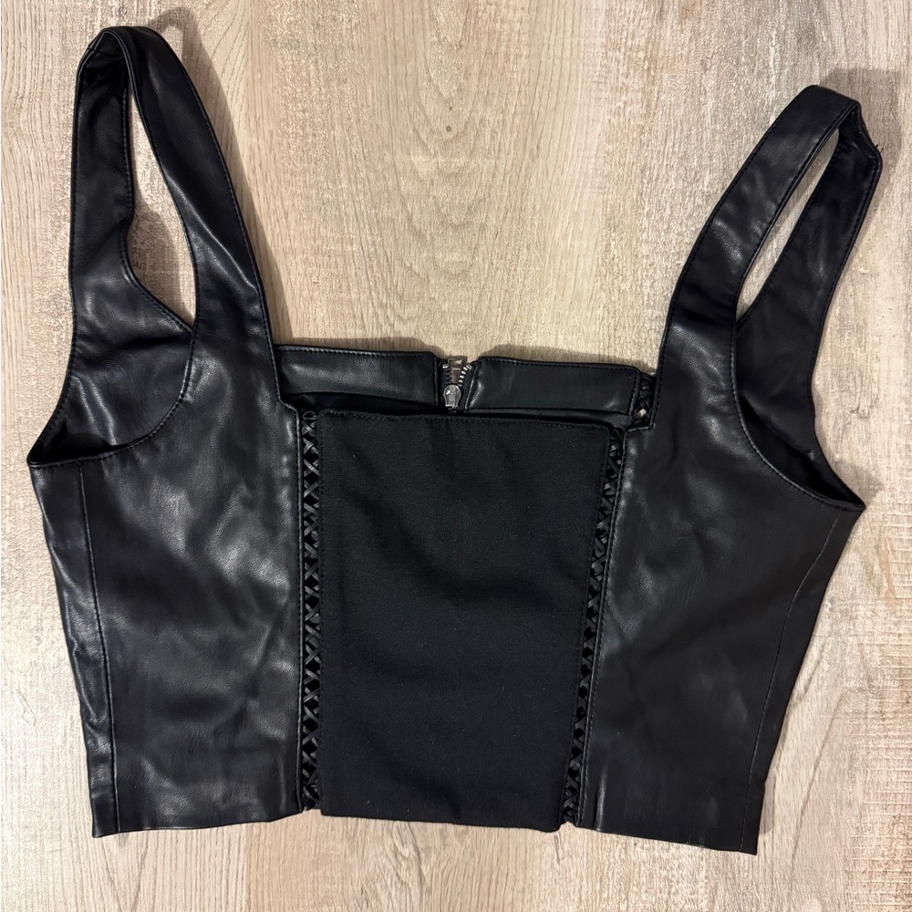 Black Leather Sleeveless Top